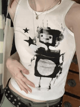 Pixel Robot Star Weißes kurzes Tanktop